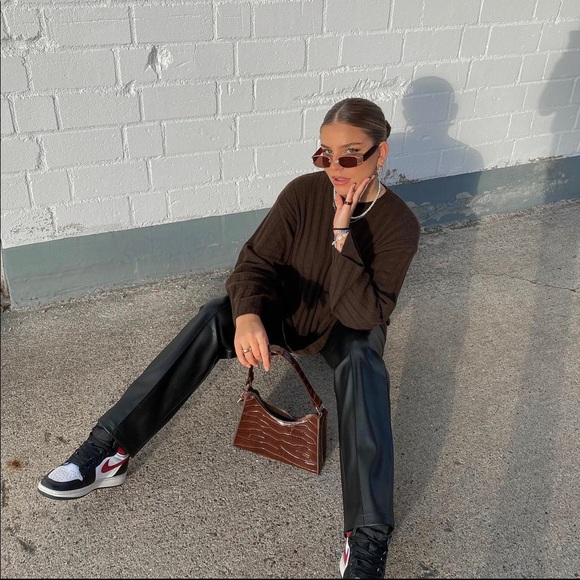 ZARA FULL LENGTH VEGAN LEATHER SPLIT HEM TROUSERS - Picture 2 of 6